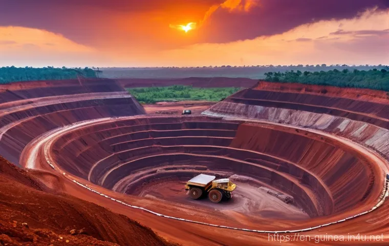 기니 무역 주요 산업 - **Mining Powerhouse: Bauxite Extraction in Guinea**
    A panoramic, cinematic view of a massive ope...