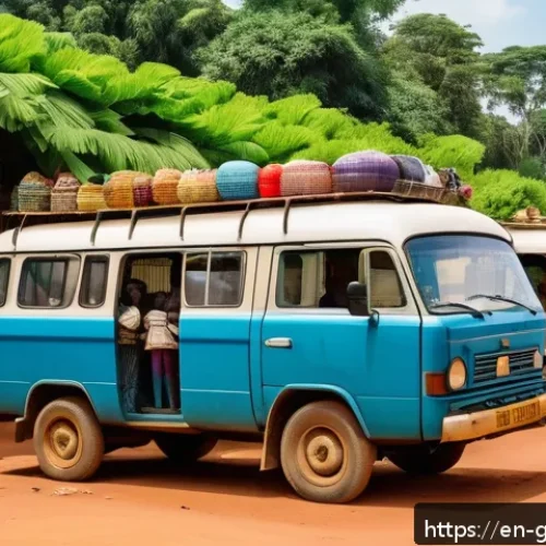 Home 32 기니 교통수단 및 이동법 - A lively bush taxi scene in rural Guinea showing a crowded shared minibus packed with diverse passen...