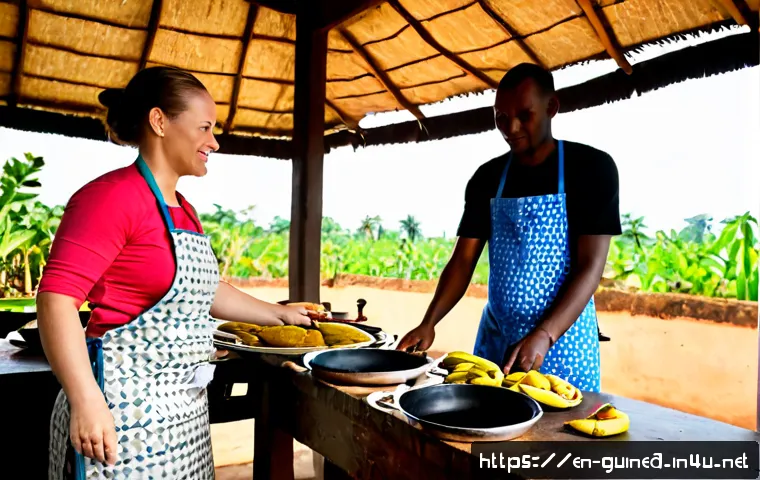 Home 17 기니에서 직접 경험할 수 있는 요리 교실 - Photorealistic cooking class in Conakry, Guinea, an experienced Guinean chef in a clean patterned ap...